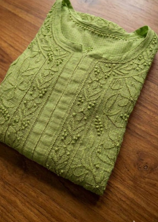 Premium Soft Kota Chikankari Kurti collection MEHENDI GREEN